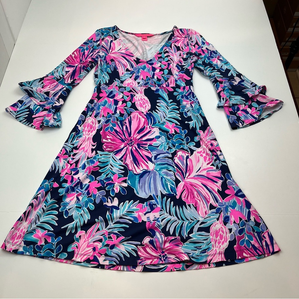 Lilly Pulitzer Raina Dress Garden Get‎ Away Multicolor Blue Pink Womens Size XS